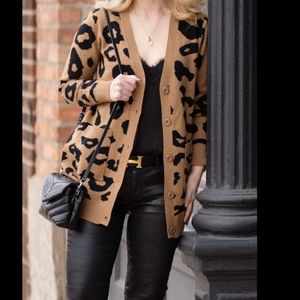 NWT Grace Karin Leopard Print Tan Black Button Front Cardigan with Pockets